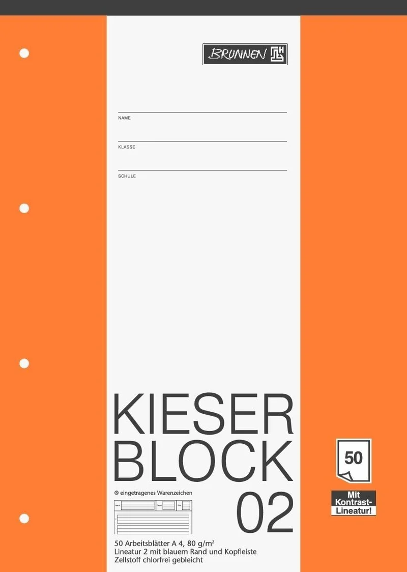 BRUNNEN KIESER-Block DIN A4 Lineatur 02 Kontrastlineatur 50 Blatt