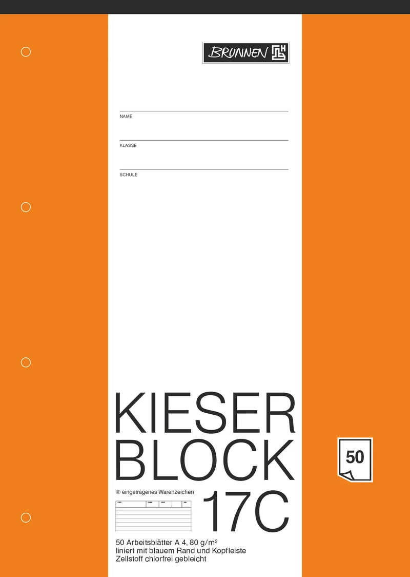 BRUNNEN Kieser-Block A4 Lin. 17C – 50 Blatt, 4-fach gelocht
