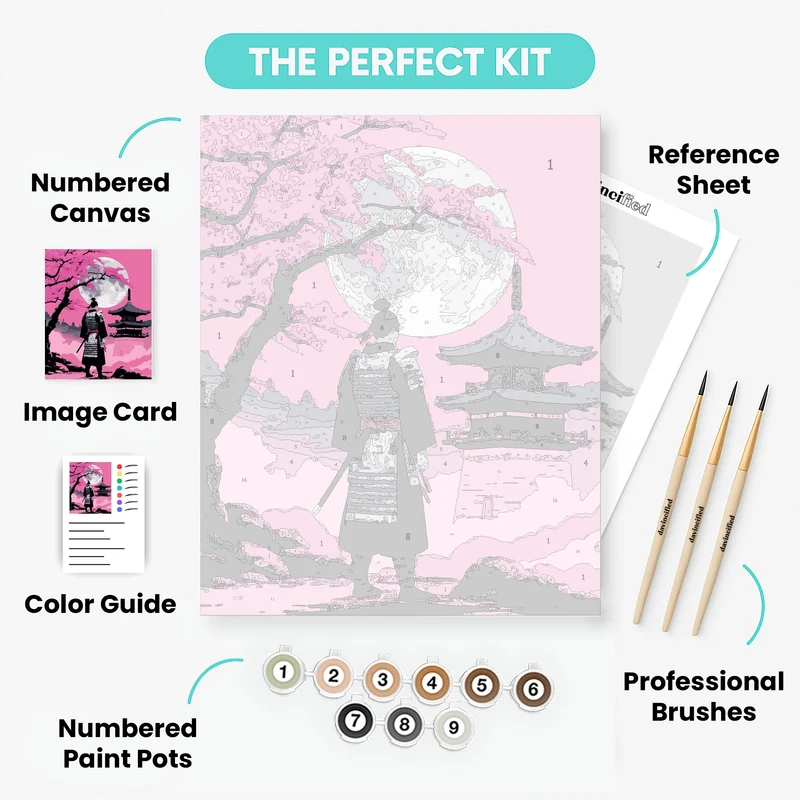 Samurai Under the Cherry Blossom Moon - Paint by Numbers Kit