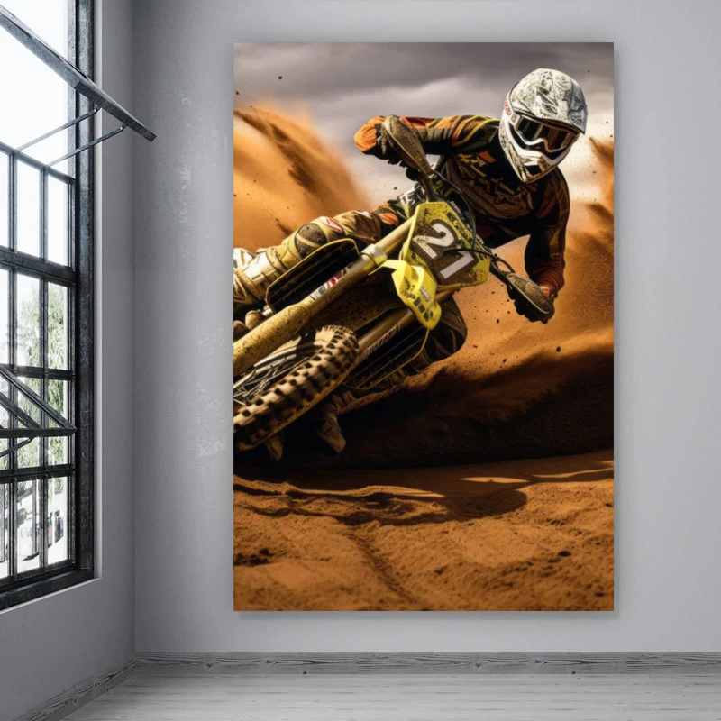 Poster Dynamisches Motocross in vollem Schwung Hochformat