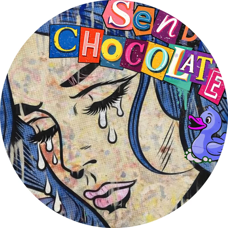 Aluminiumbild gebürstet Tränen Frau Send Chocolate Kreis