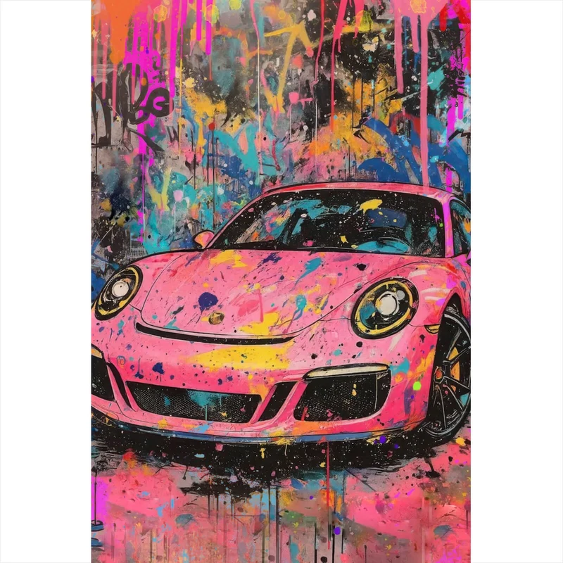 Acrylglasbild Moderner Sportwagen Graffiti Hochformat