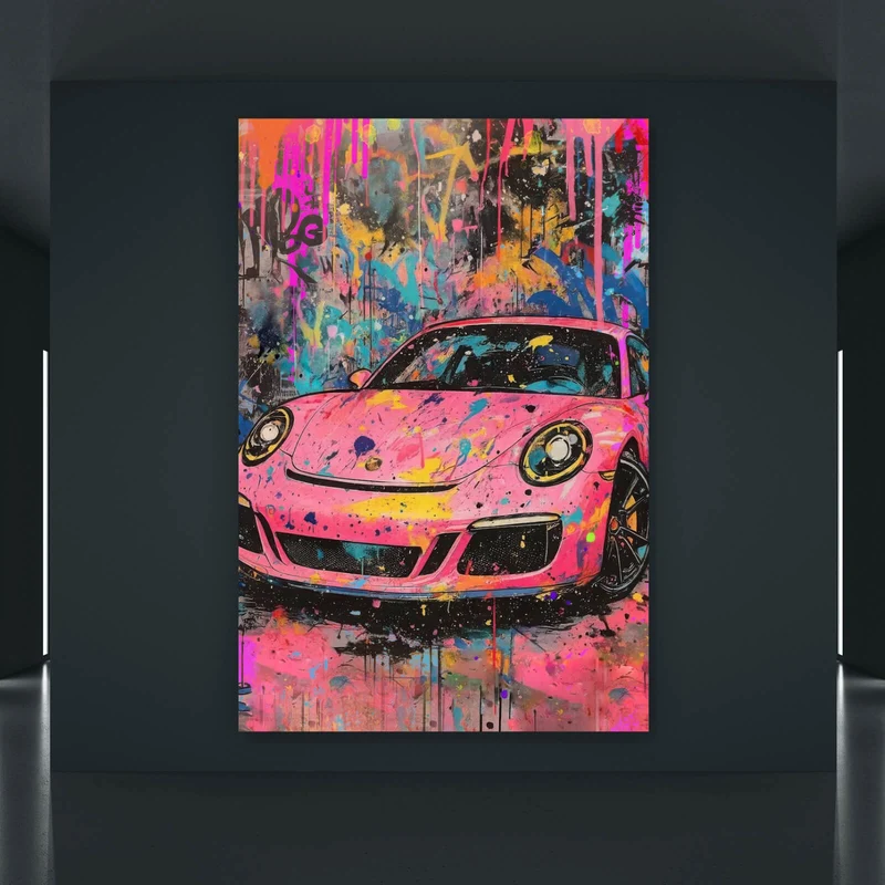 Leinwandbild Moderner Sportwagen Graffiti Hochformat
