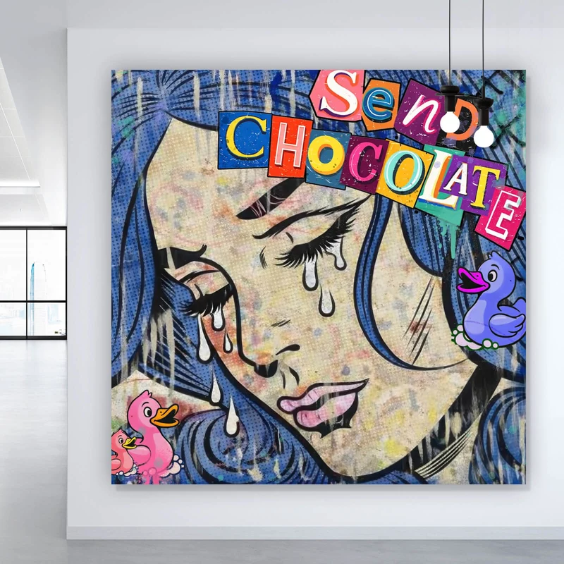 Aluminiumbild gebürstet Tränen Frau Send Chocolate Quadrat