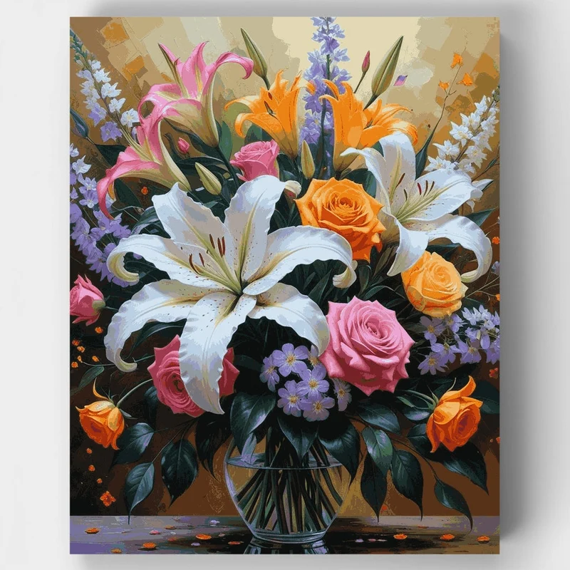 Blooming Elegance: Lilies and Roses Bouquet - Paint by Numbers Kit