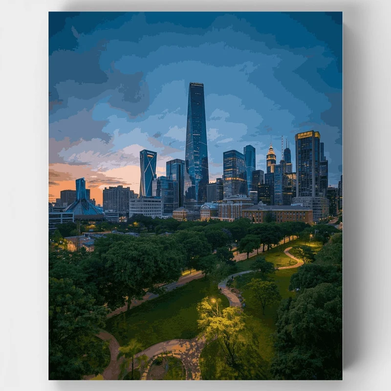 Melbourne City Skyline at Dusk - Paint by Numbers Kit