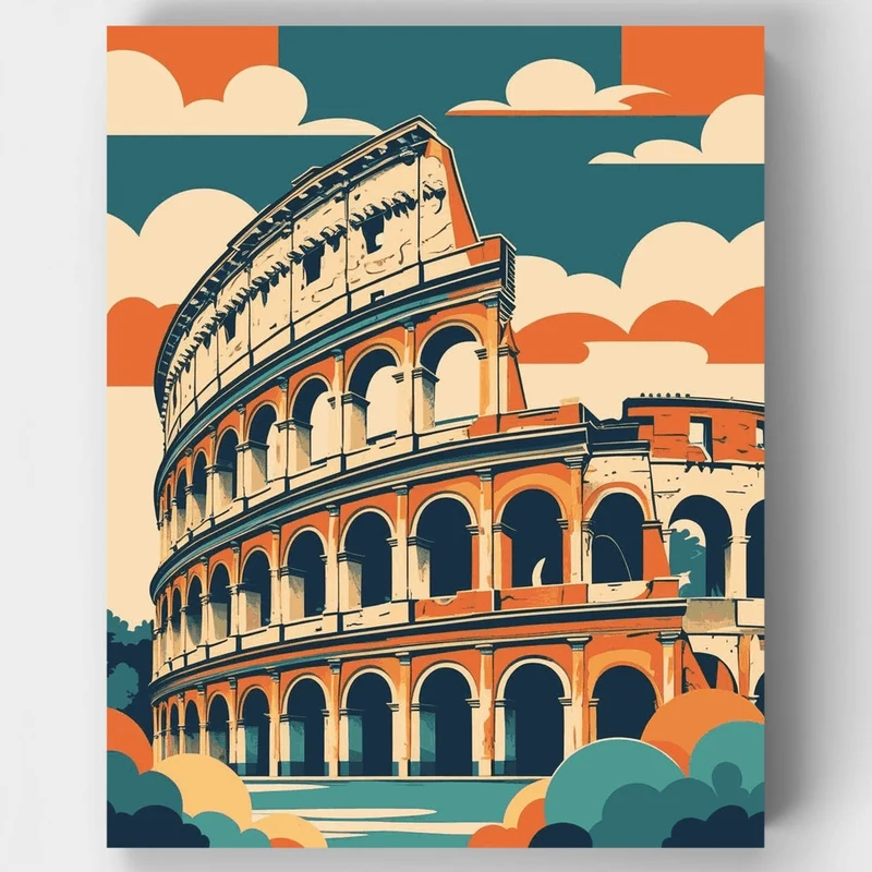 Roman Colosseum Retro Illustration - Paint by Numbers Kit