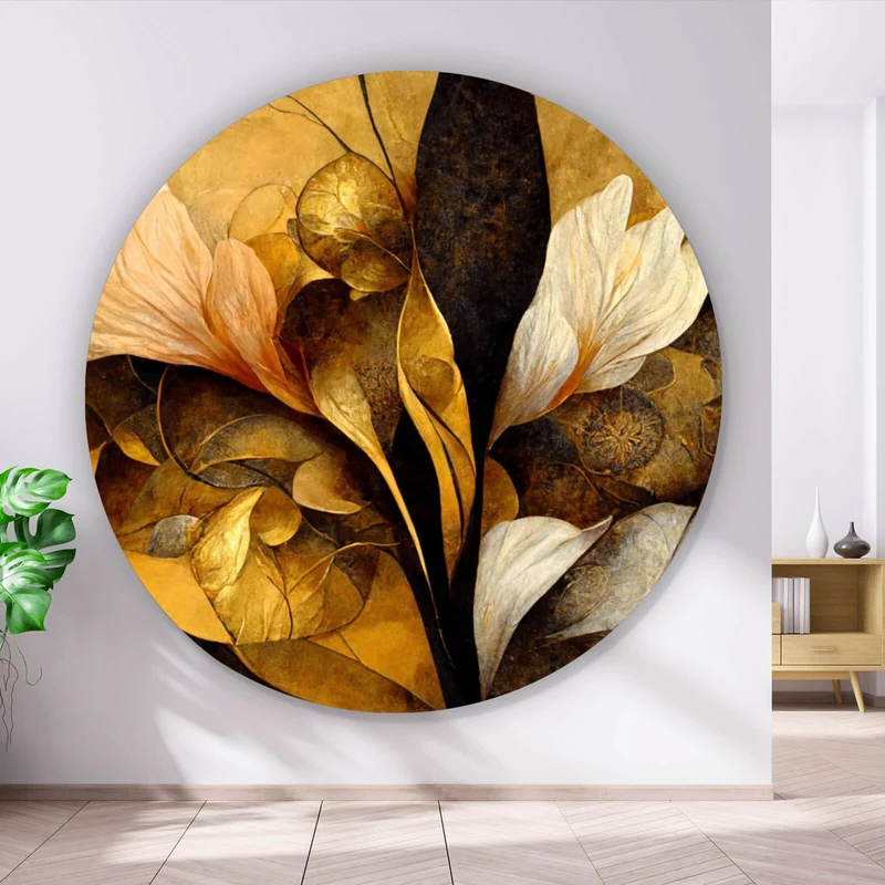 Aluminiumbild gebürstet Edle herbstliche Blumenblätter Kreis