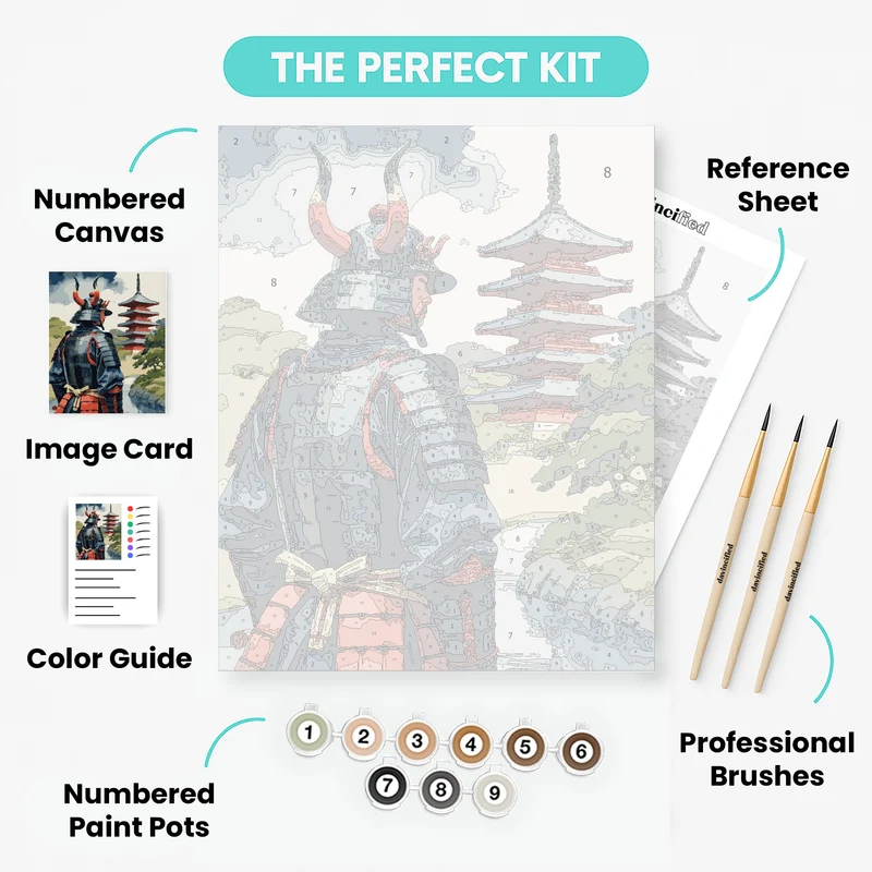 Samurai Warrior Before the Pagoda - Paint by Numbers Kit