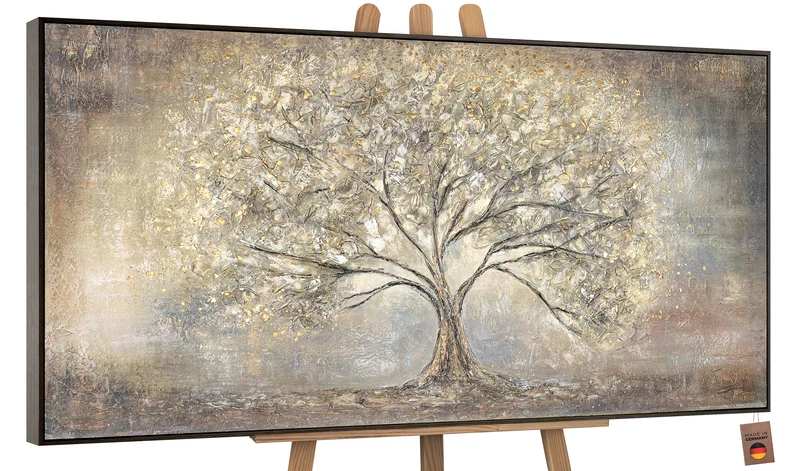 Gemalte Bilder Landschaft "Goldbaum" mit Rahmen moderne Bilder
