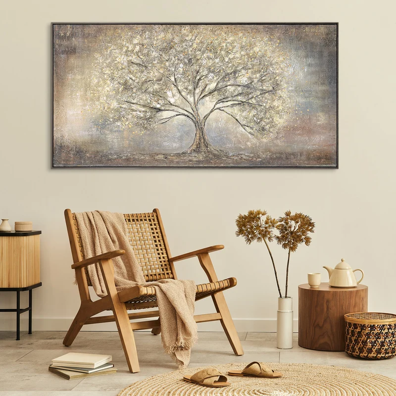 Gemalte Bilder Landschaft "Goldbaum" mit Rahmen moderne Bilder