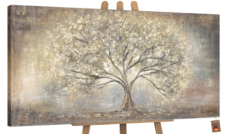 Gemalte Bilder Landschaft "Goldbaum" mit Rahmen moderne Bilder
