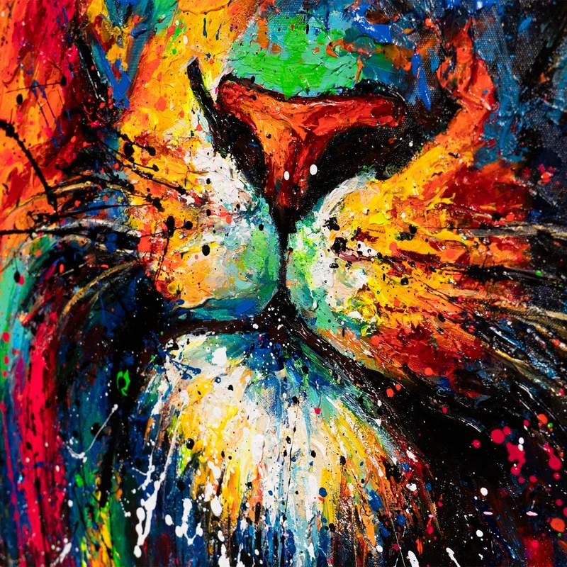 Abstraktes Gemälde auf Leinwand – Handgemalte Kunst mit Rahmen „König der Farben“