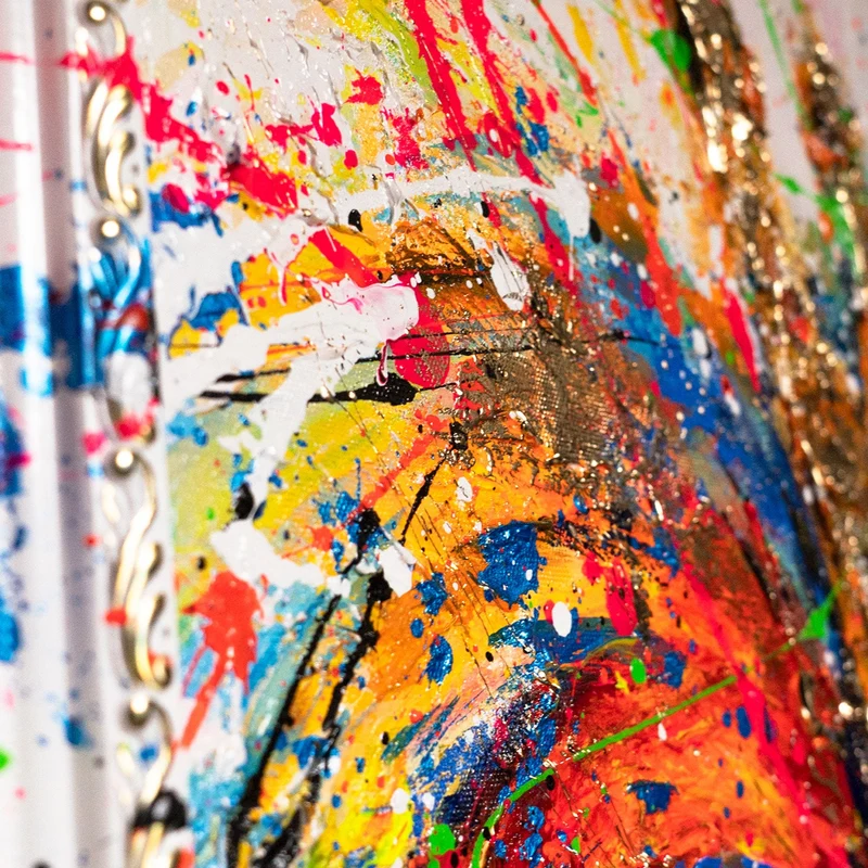 Abstraktes Gemälde auf Leinwand – Handgemalte Kunst mit Rahmen „König der Farben“