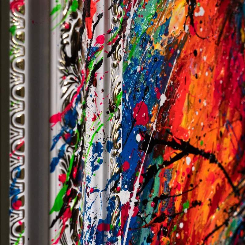 Abstraktes Gemälde auf Leinwand – Handgemalte Kunst mit Rahmen „König der Farben“