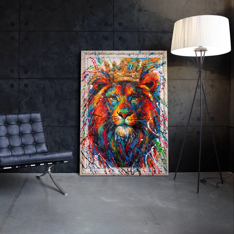 Abstraktes Gemälde auf Leinwand – Handgemalte Kunst mit Rahmen „König der Farben“