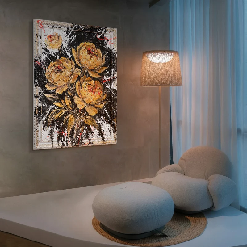 Handgemaltes Acrylbild "Samtiger Glanz" mit Goldakzenten