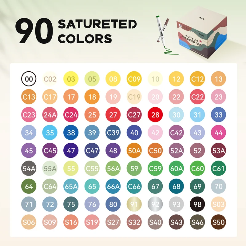 Arrtx 90A Colors Acrylic Marker Pens Paint Brushes
