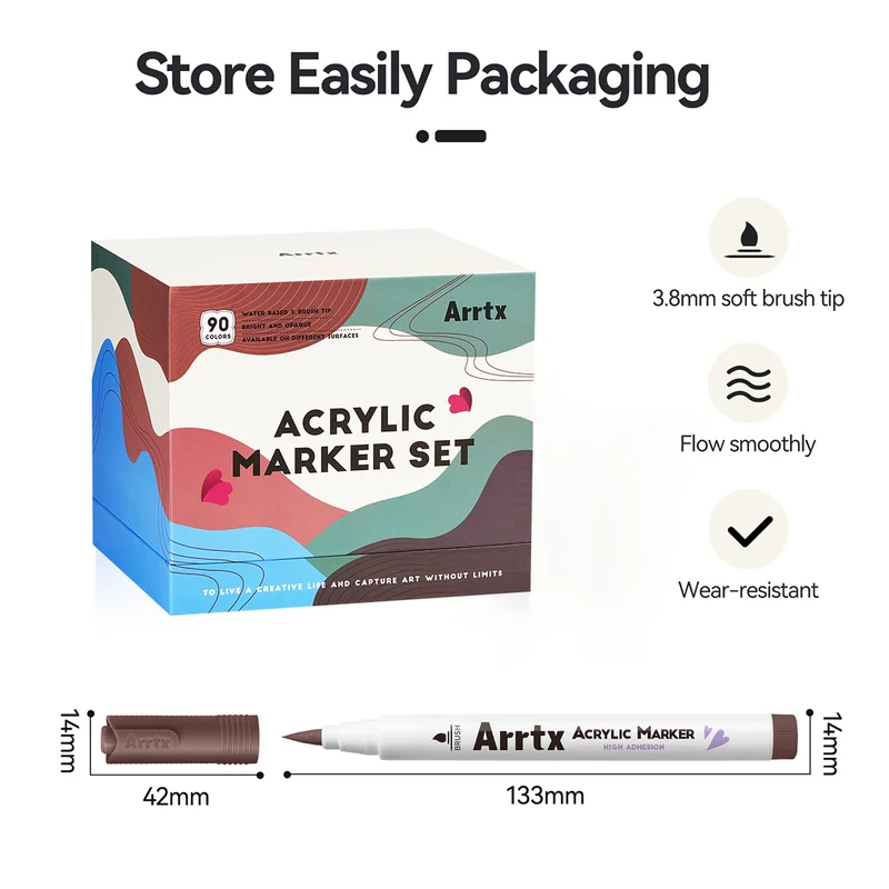 Arrtx 90A Colors Acrylic Marker Pens Paint Brushes