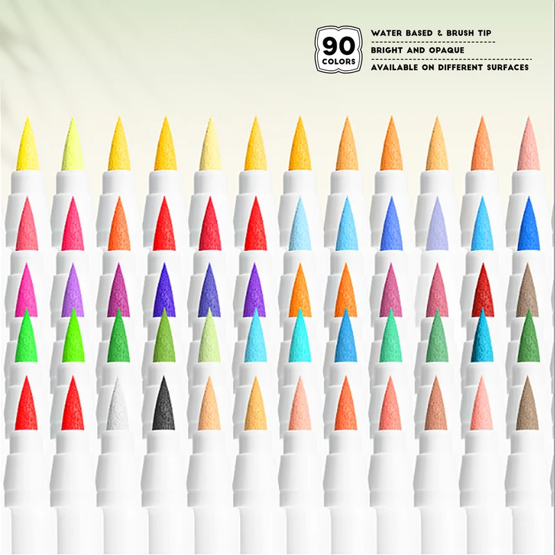 Arrtx 90A Colors Acrylic Marker Pens Paint Brushes