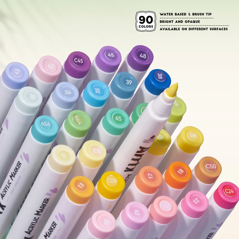 Arrtx 90A Colors Acrylic Marker Pens Paint Brushes