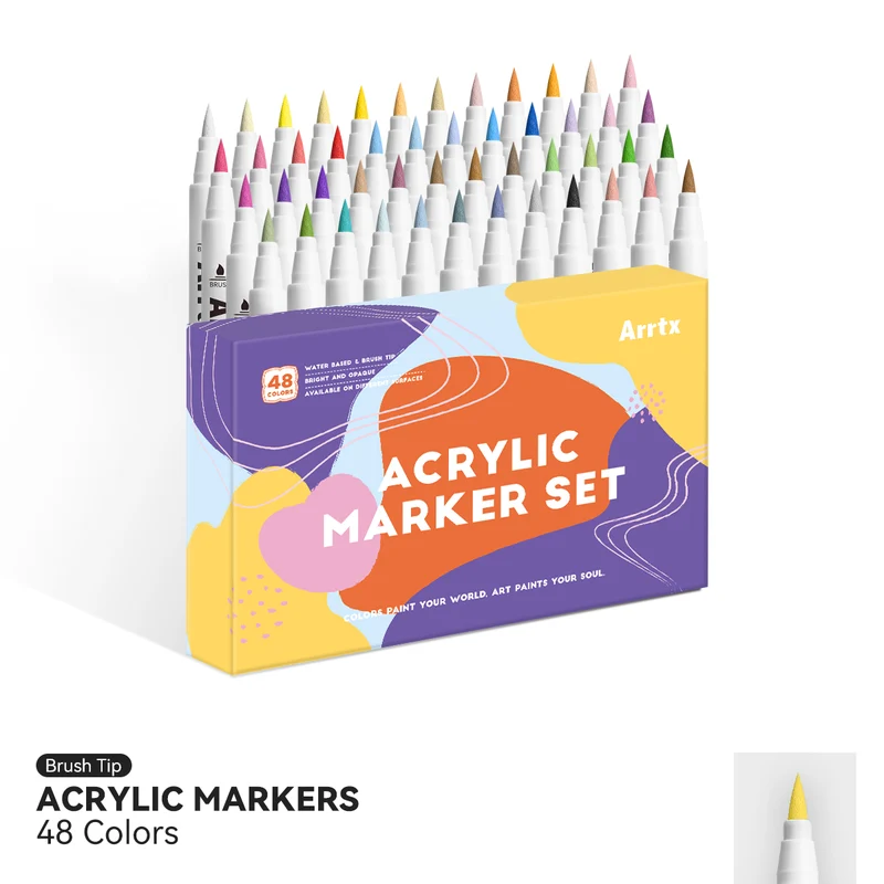 Arrtx 48 E Colors Acrylic Marker Paint Pens Brush Tip Series