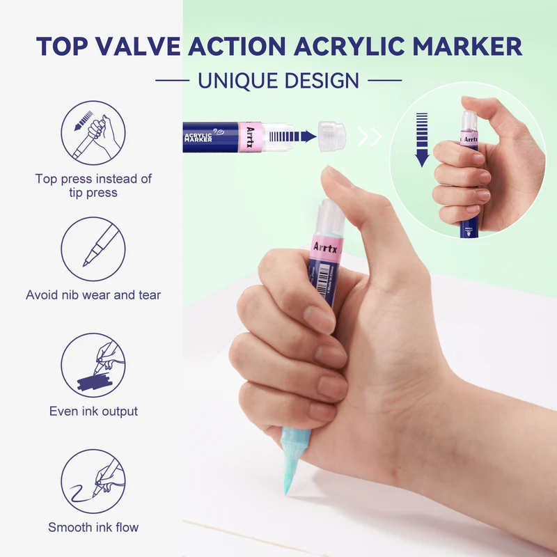 Arrtx Simptap Acrylic Markers 48 Colors Top Valve Action Paint Markers