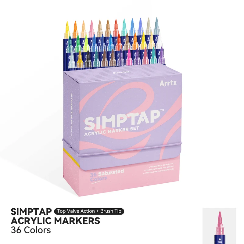 Arrtx Simptap Acrylic Markers 36 Colors Top Valve Action Paint Markers
