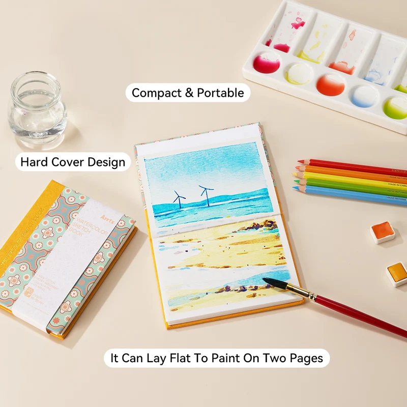 Arrtx Watercolor Sketchbook 3.86"x5.35" Hardcover Journal Notebook