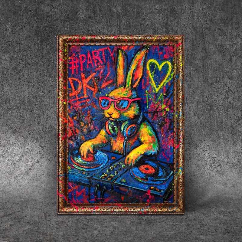 Handgemaltes Acrylbild "Party Hase" – Moderne Pop-Art Kunst