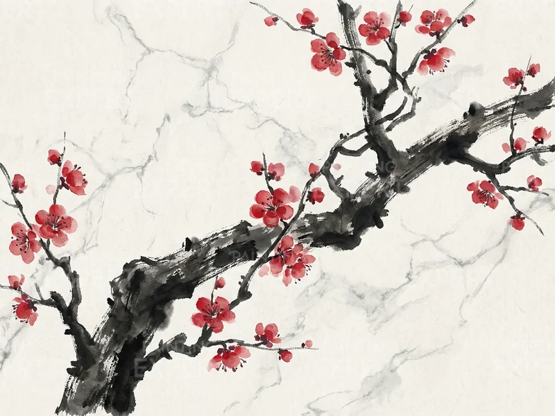 Malen nach Zahlen Tintenzweig mit roter Blüte Japan