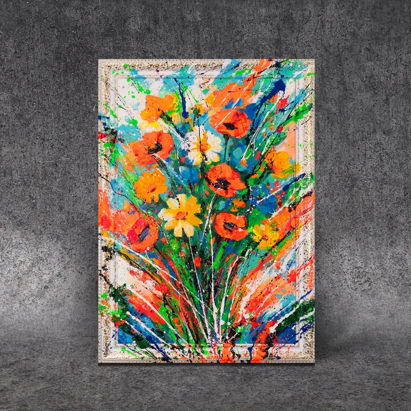 Handgemaltes florales Acrylbild "Wärme der Blütenblätter"