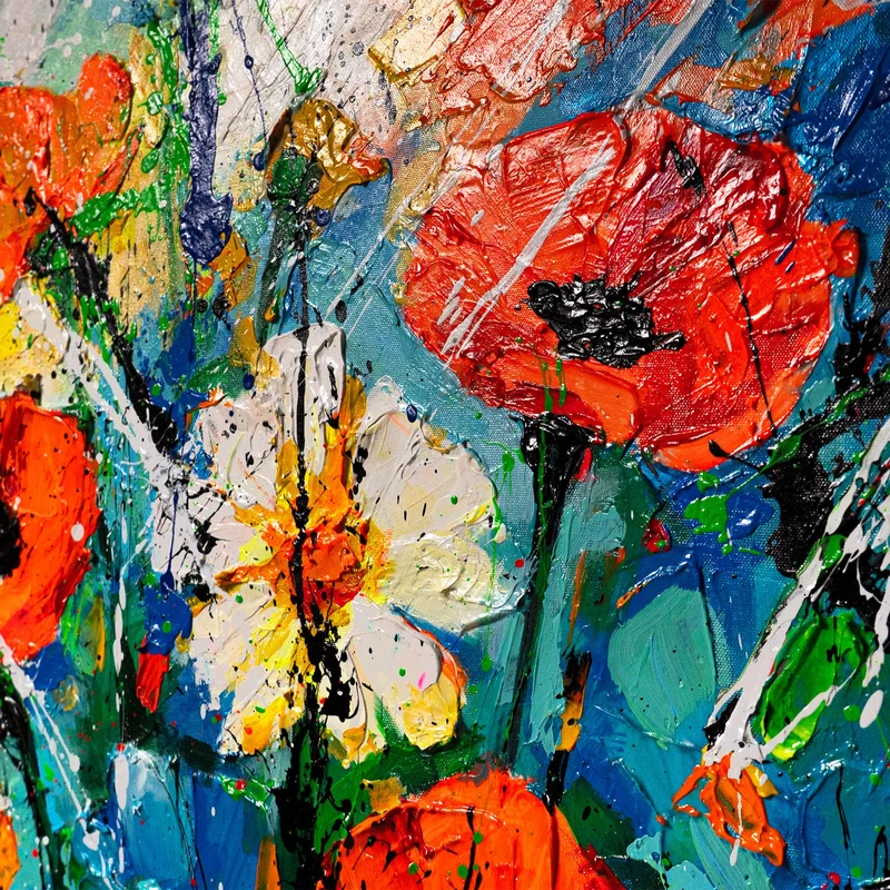 Handgemaltes florales Acrylbild "Wärme der Blütenblätter"