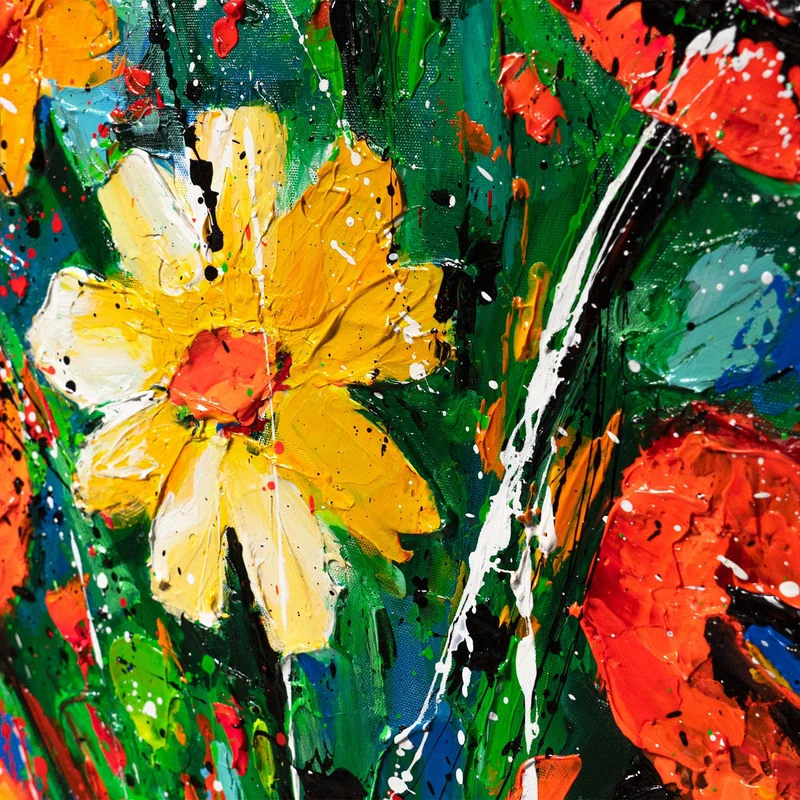 Handgemaltes florales Acrylbild "Wärme der Blütenblätter"