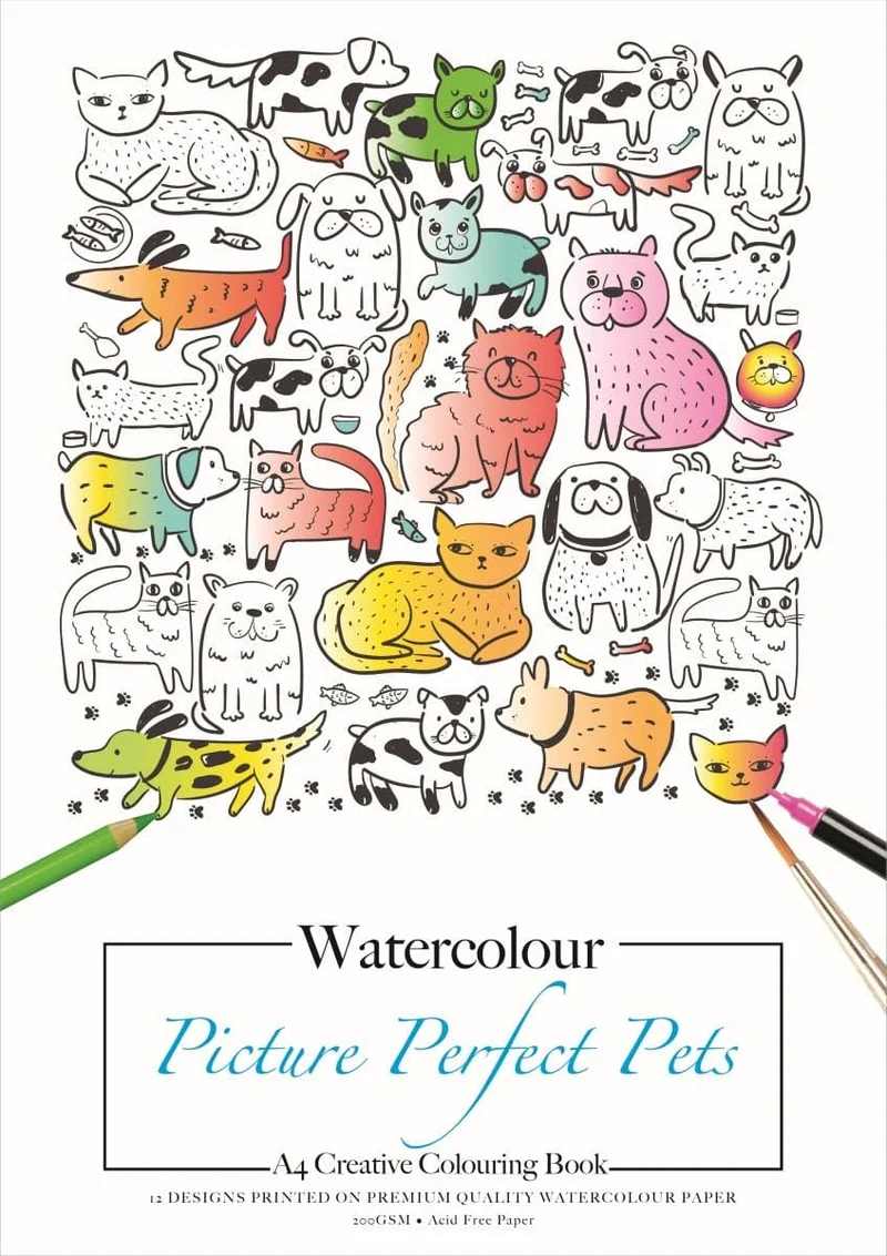 Jasart Watercolour Colouring Book Picture Perfect Pets