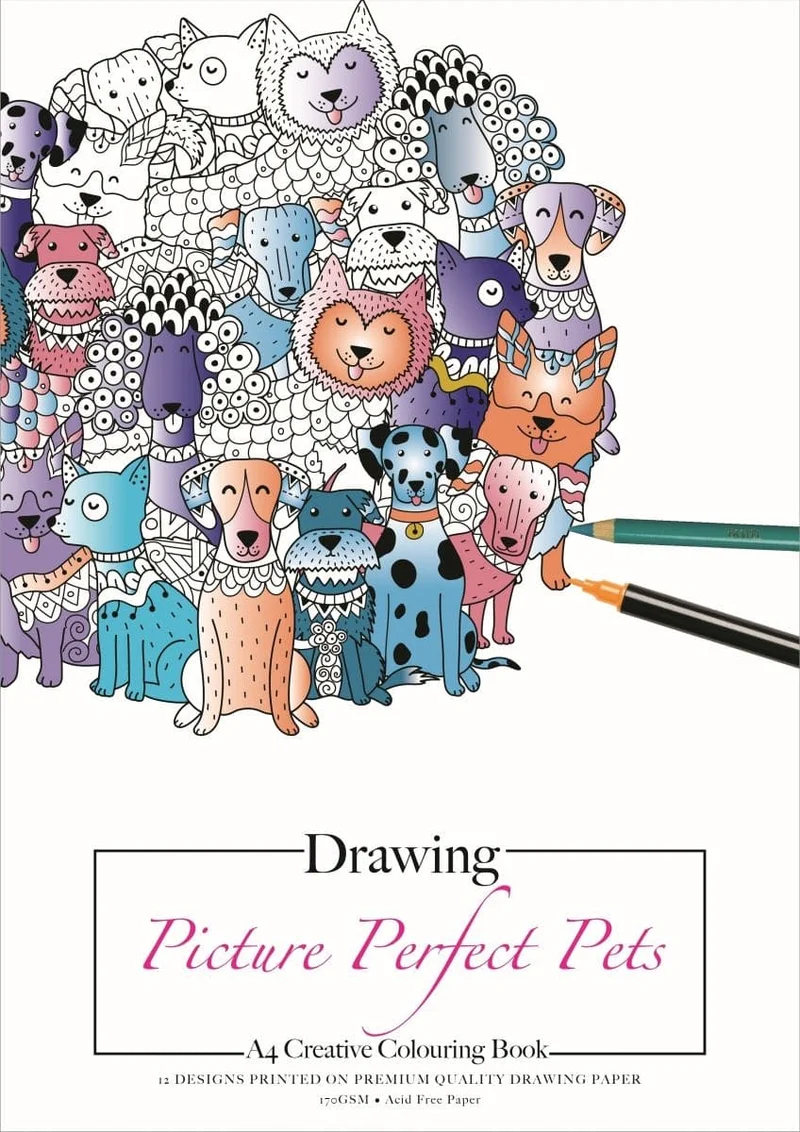 Jasart Drawing Colouring Book Picture Perfect Pets