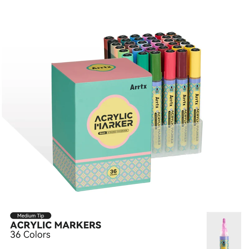 Arrtx 36 Colors Acrylic Paint Markers 3mm Medium Tip Valve Design