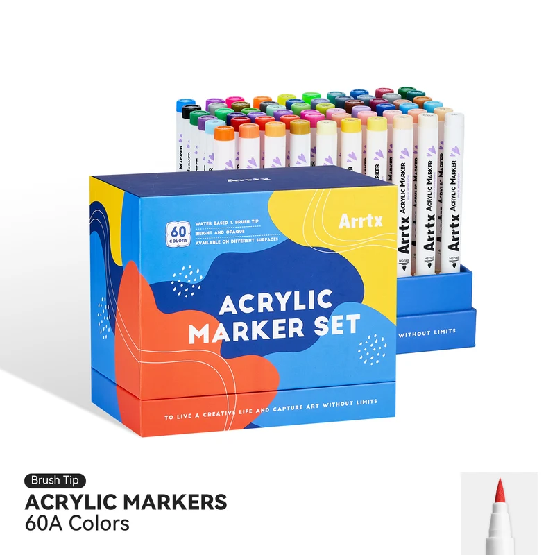 Arrtx 60A Colors Acrylic Paint Markers Brush Tip Art Supplies