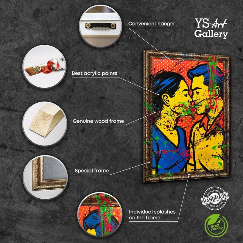 Handgemaltes Acrylbild "Farbiger Kuss" – Moderne Pop-Art