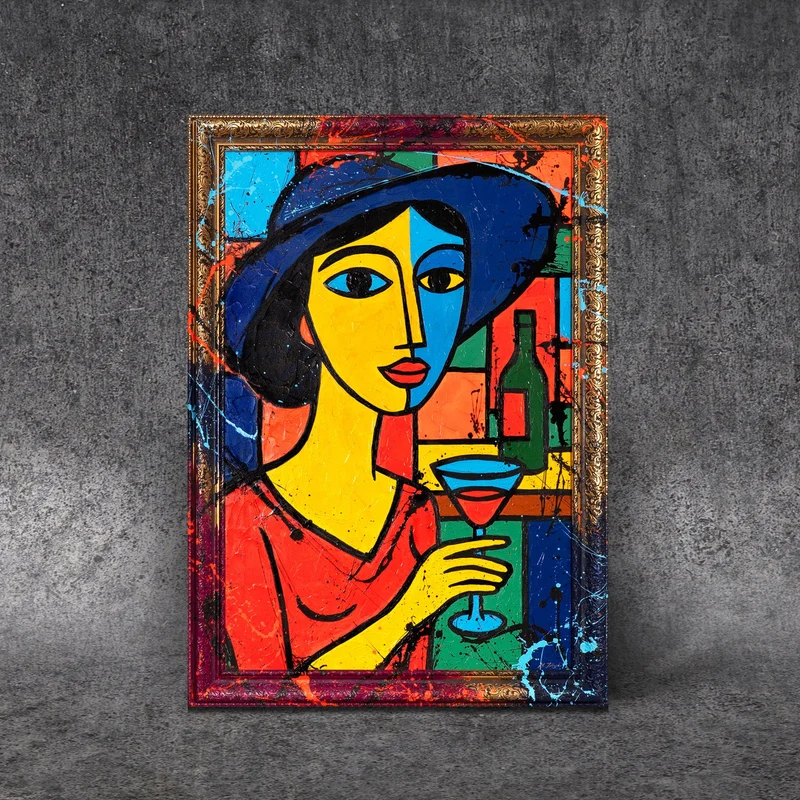 Handgemaltes Acrylbild "Dame in der Bar" – Moderne Wandkunst