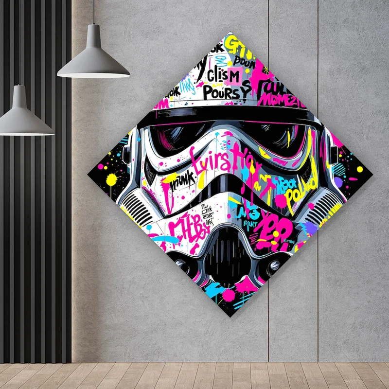 Aluminiumbild gebürstet Stormtrooper Helm Graffiti Raute