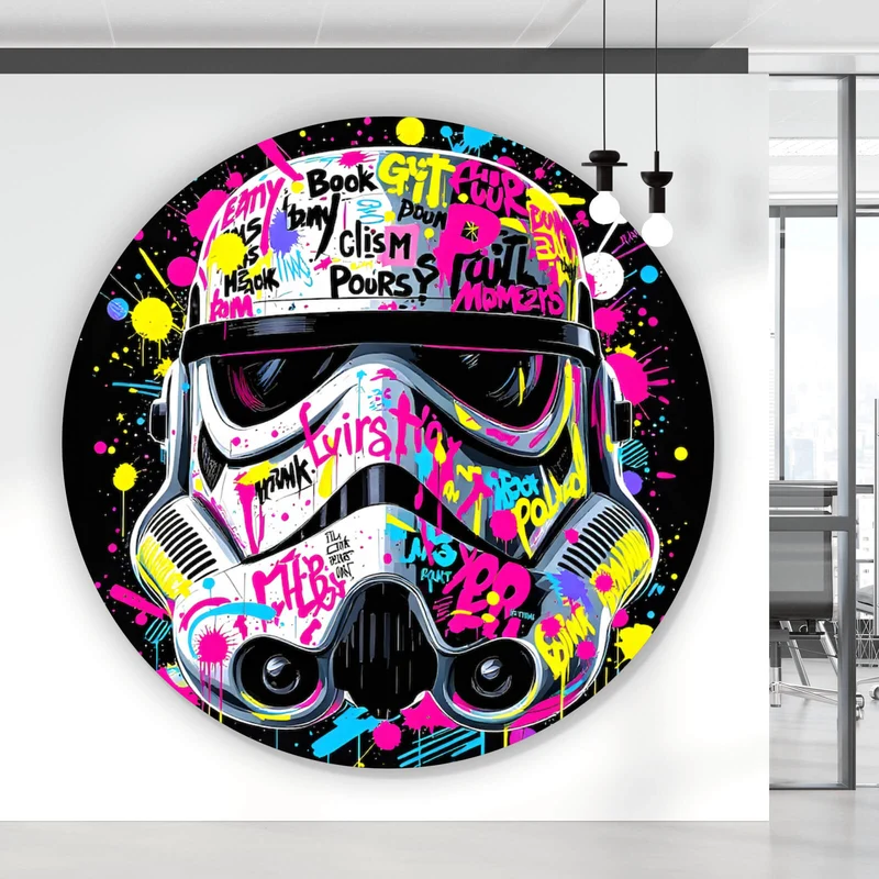 Aluminiumbild Stormtrooper Helm Graffiti Kreis