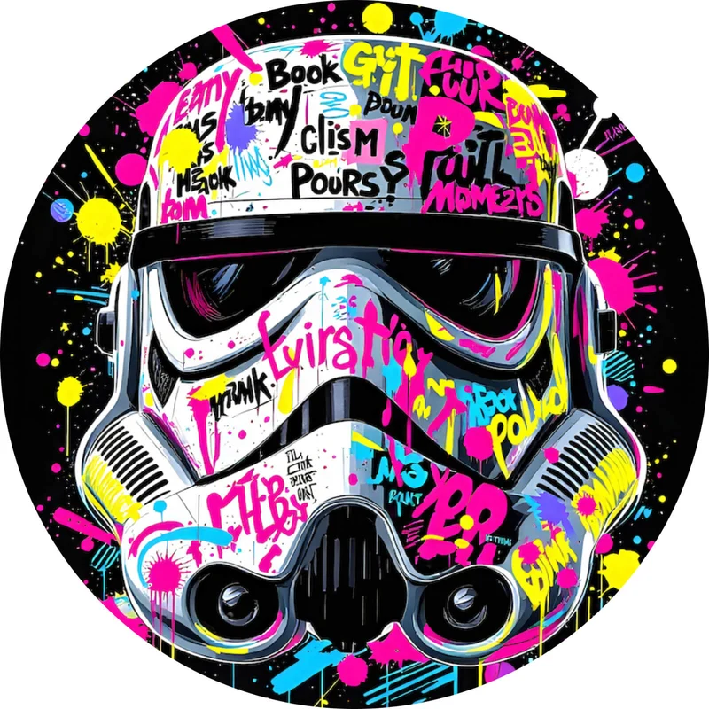 Aluminiumbild Stormtrooper Helm Graffiti Kreis