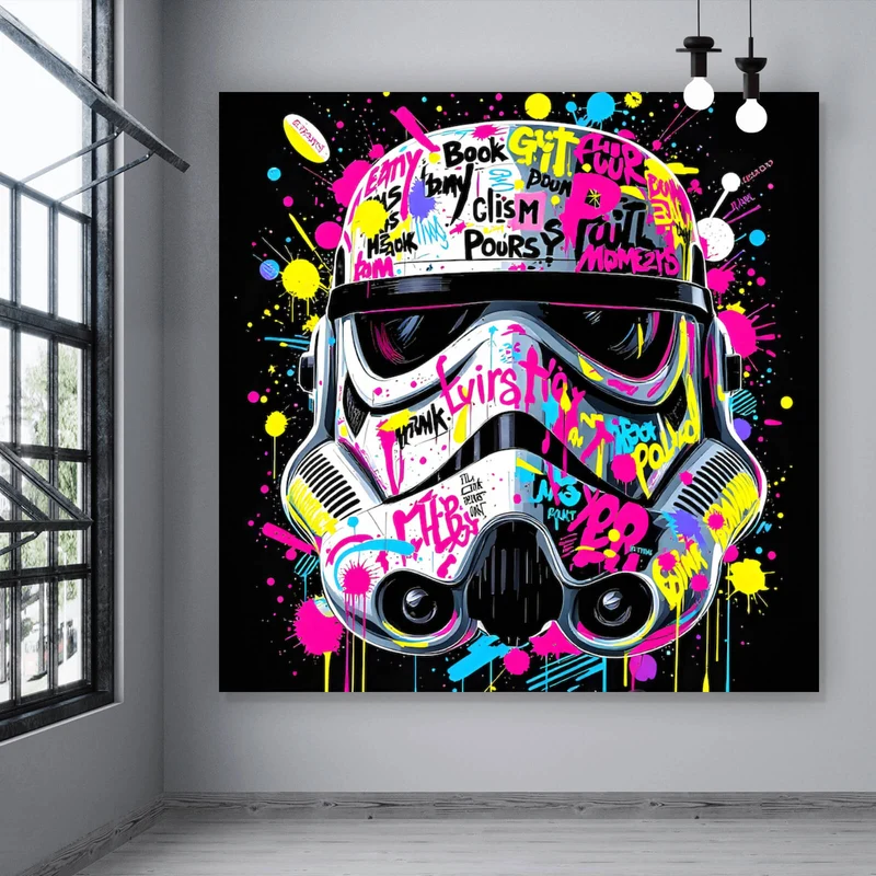 Aluminiumbild gebürstet Stormtrooper Helm Graffiti Quadrat