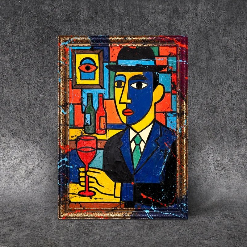 Handgemaltes Acrylbild "Portrait Bar" – Moderne Pop-Art Kunst