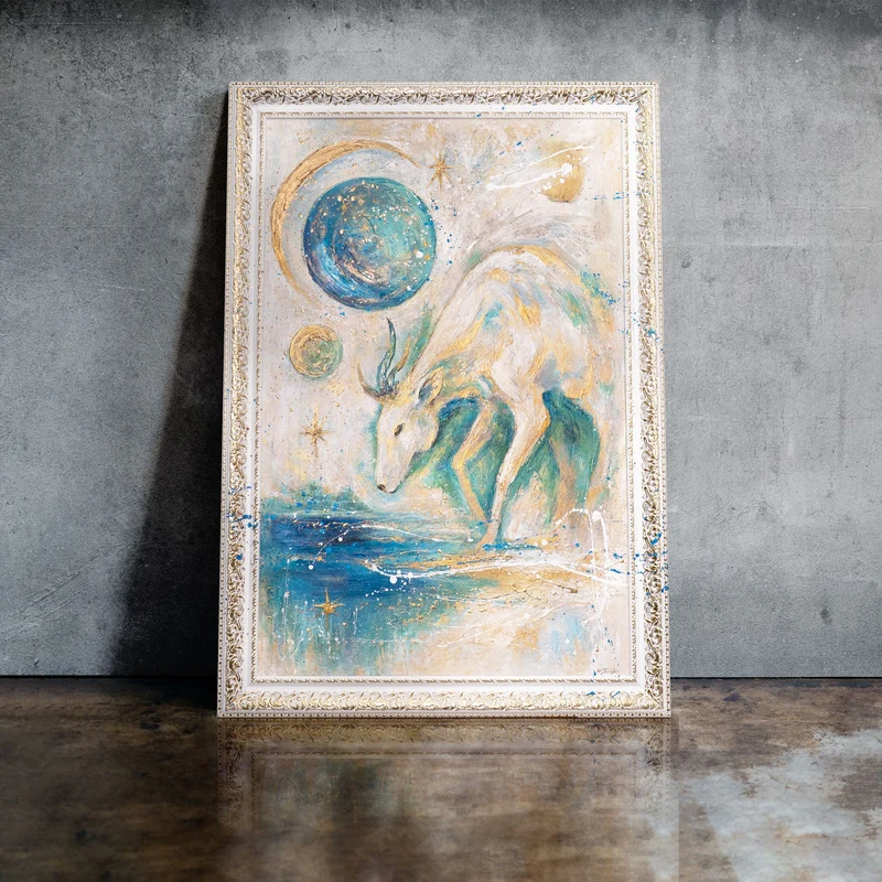 Handgemaltes Acrylbild "Mondwächter" – Mystische Tierkunst