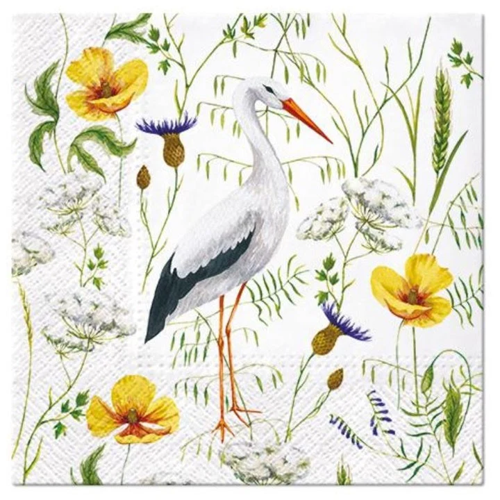 Decoupage Napkins Stork in Grassland - 1 pc