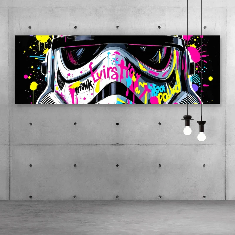 Aluminiumbild Stormtrooper Helm Graffiti Panorama