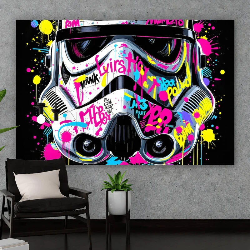 Acrylglasbild Stormtrooper Helm Graffiti Querformat