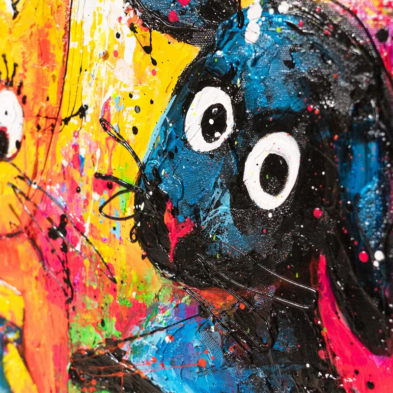 Handgemaltes Acrylbild "Katzen Farbe Spaß" – Moderne Pop-Art
